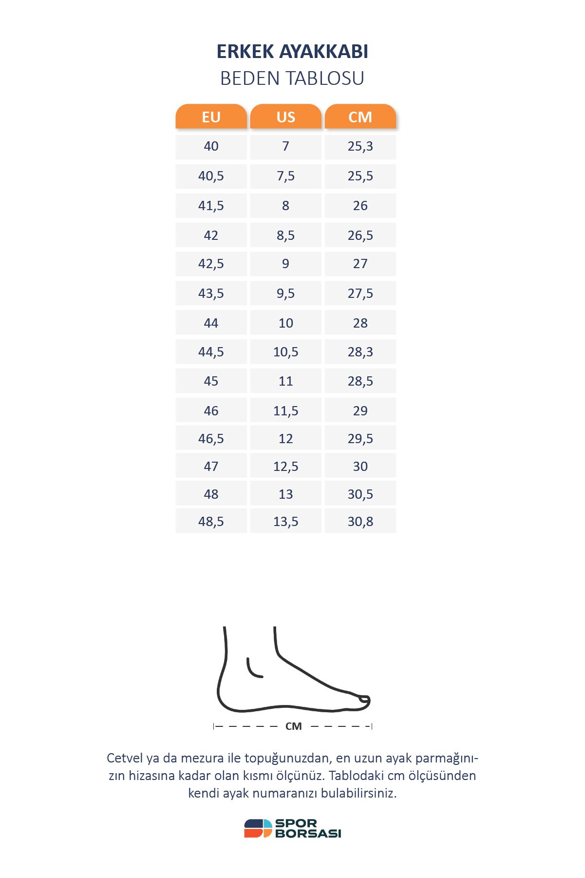 Asics erkek ayakkabı beden tablosu, Asics erkek koşu ayakkabısı beden tablosu, Asics erkek voleybol ayakkabısı beden tablosu